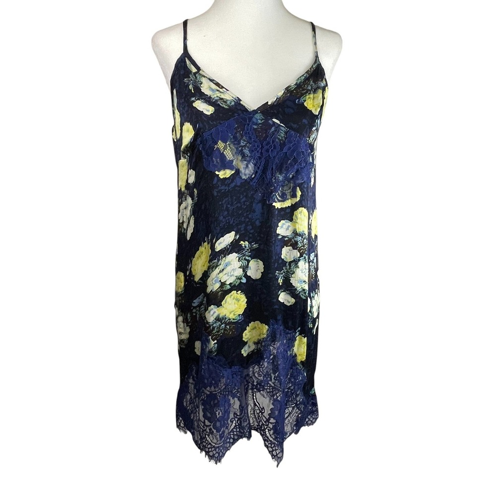 Free‎ People Navy Floral Lace Slip Dress XS V Neck Camisole Mini Dress